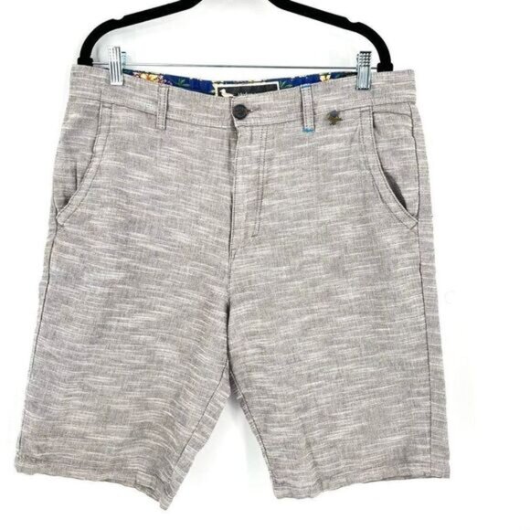 Modern amusement men’s flat front shorts Heathered gray small chino 100% cotton - Picture 1 of 9